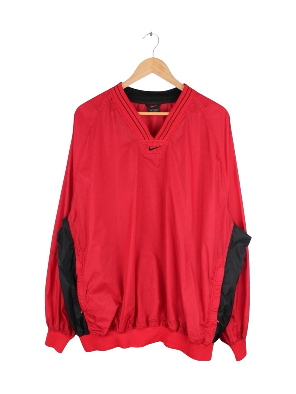 Vintage Nike V-Neck Pullover Windbreaker Red Black Center Swoosh Size XXL‎